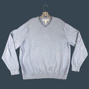 Amazons Essentials Mens XL Light Blue V-Neck Sweater Cotton Pullover Knit Casual